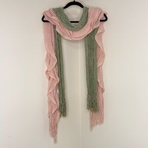Ruffled Pink & Chic Green Scarf Set (2 Pc) | Elegant Feminine Cottagecore Accent